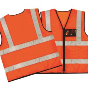 REFLECTIVE VEST ORANGE, ZIP, ID POUCH 120gsm